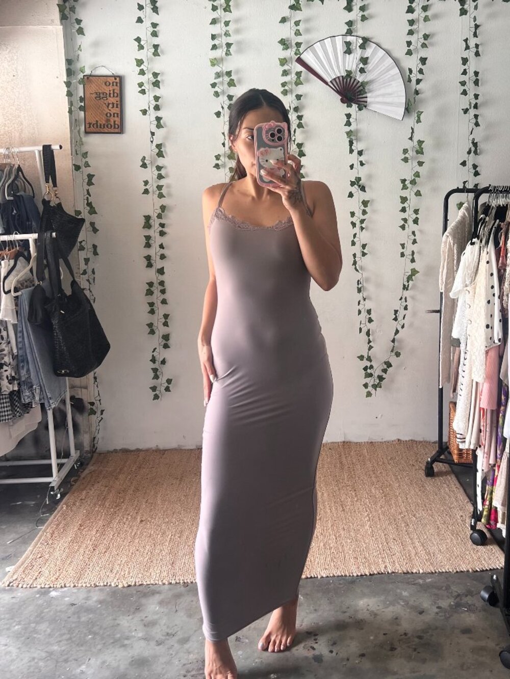 Skims Fits Everybody grey-purple maxi dress with lace trim size M